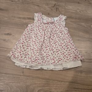 Vintage Little Bitty Pink Floral Ruffle Shabby Chic Baby Dress - Size 18 Months